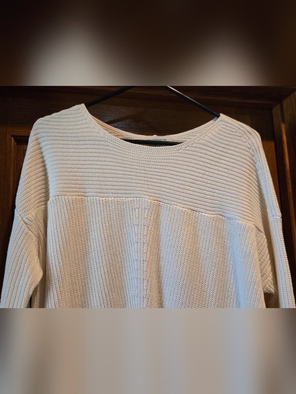 Liz Claiborne Cream Ribbed Knit Sweater Top - Picture 2 of 14